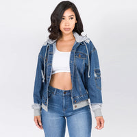 Oversized Denim Jacket w/Hoodie - LURE Boutique