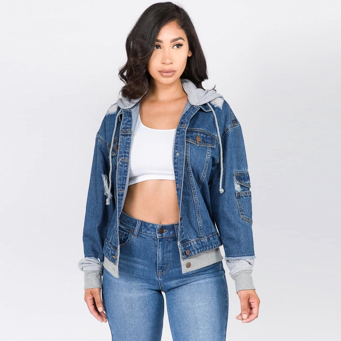 Oversized Denim Jacket w/Hoodie - LURE Boutique