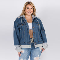Oversized Denim Jacket w/Hoodie - LURE Boutique