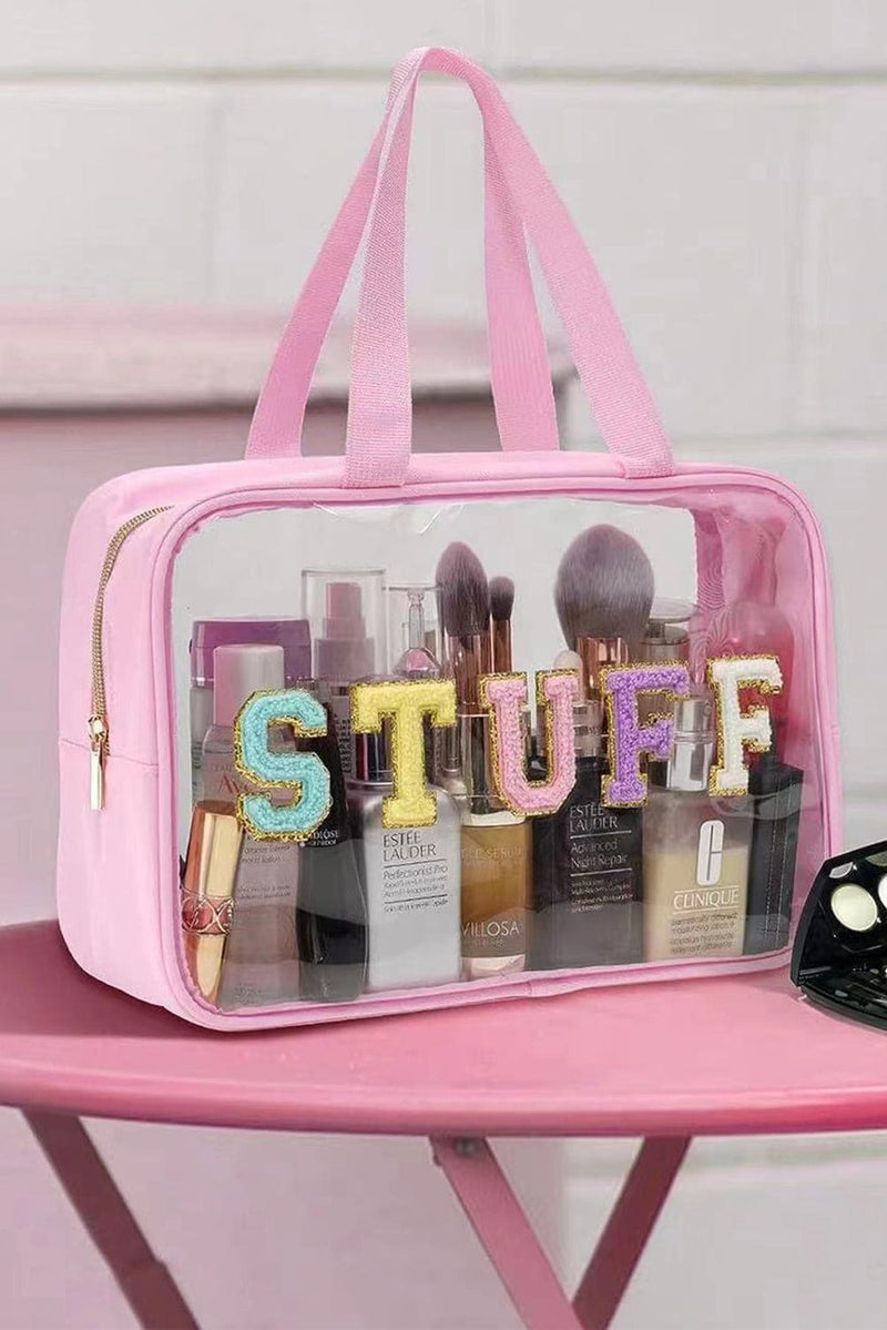 Pink STUFF Patch Clear Makeup Bag