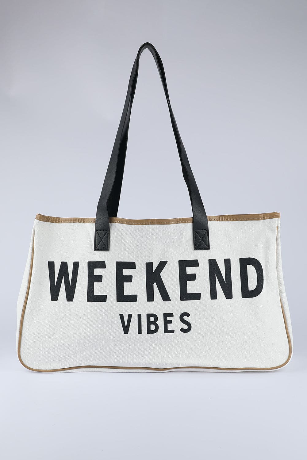 White Casual Letter Print Contrast Binding Canvas Tote Bag