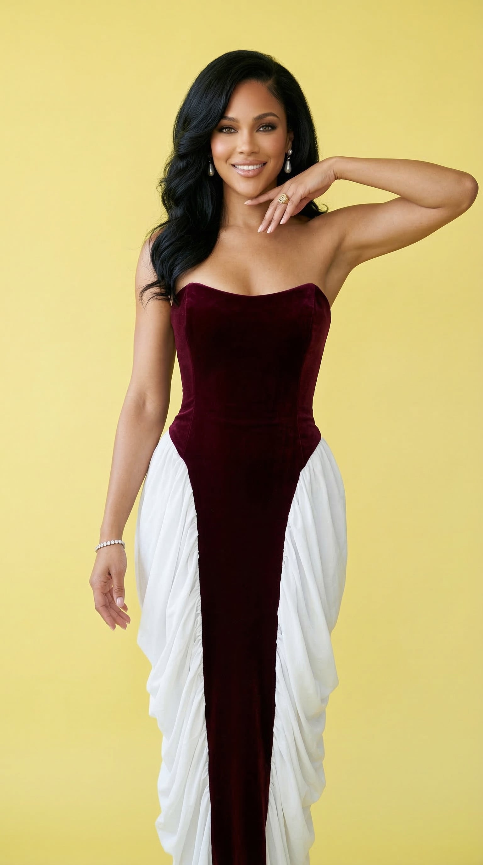 VALENTINE SPECIAL Strapless Velvet & Chiffon Contrast Gown