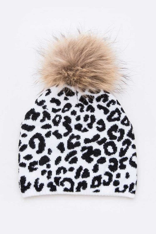 Mix Print Raccoon Fur Pom Iconic Beanie – LURE display picture 1