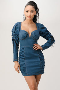 Denim Ruched Corset Mini Dress
