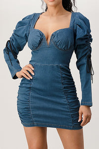 Denim Ruched Corset Mini Dress