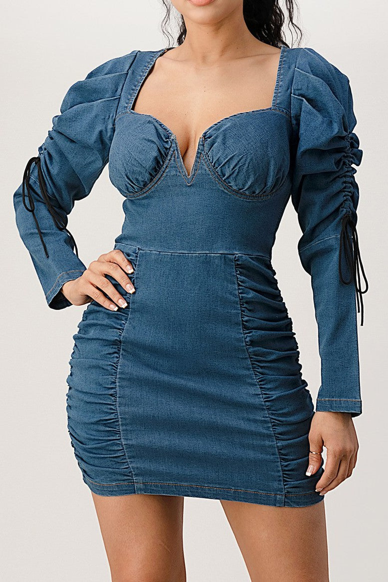 Denim Ruched Corset Mini Dress