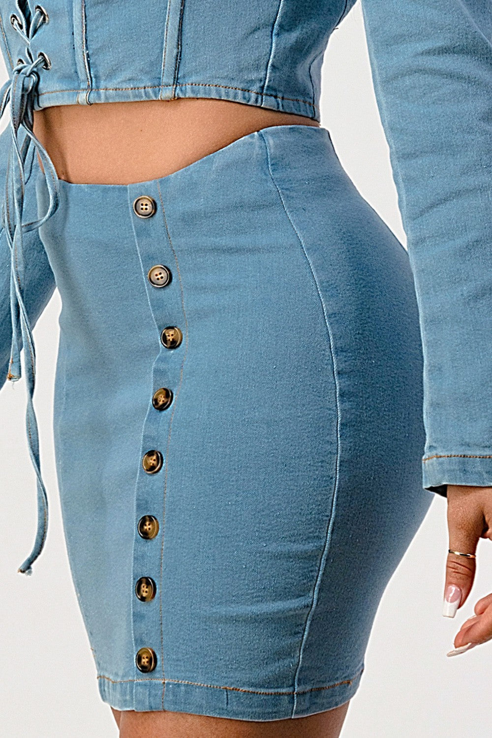Denim Lace-Up Halter Two-Piece Set