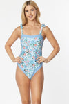 ONE PIECE BATHING SUIT FLORAL PRINT SHOULER TOP TI