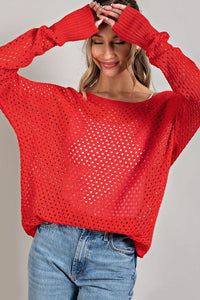 EYELET KNIT SWEATER TOP