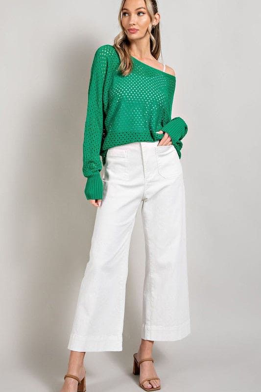 EYELET KNIT SWEATER TOP