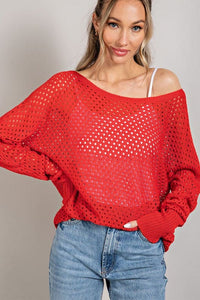 EYELET KNIT SWEATER TOP