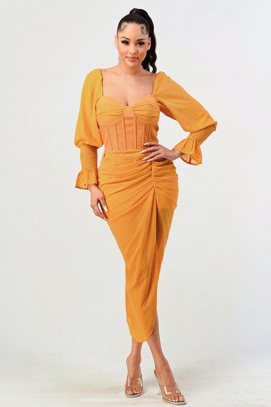 Summer Solid Yellow Long Sleeve Chiffon Dress Yellow / S Summer Solid Yellow Long Sleeve Chiffon Dress Yellow / S
