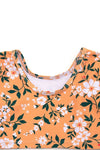Mustard floral print plaid girl swimsuit
