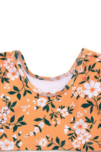 Mustard floral print plaid girl swimsuit