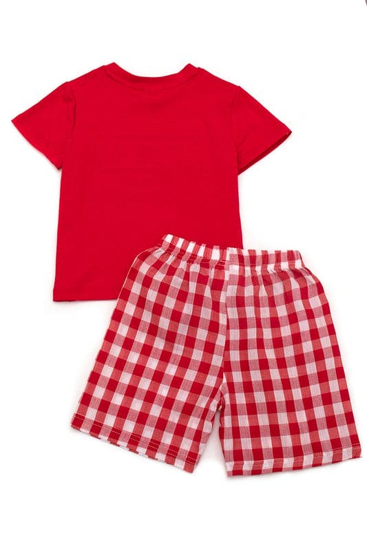 Back to school apple smocked plaid shorts set