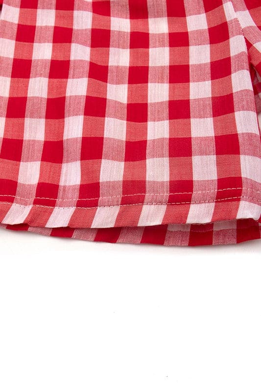 Back to school apple smocked plaid shorts set