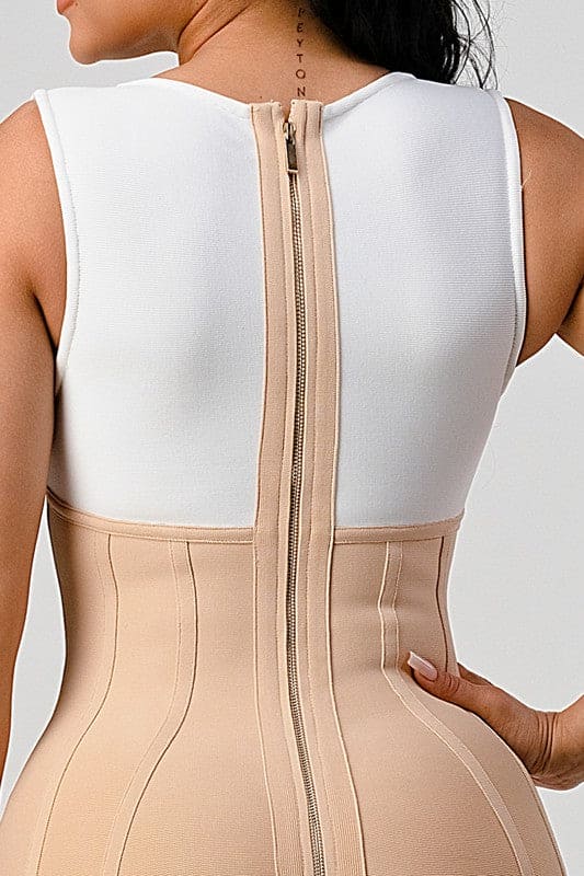 Stunning beads contrast color sexy bandage dress CREAM MIX / M Stunning beads contrast color sexy bandage dress CREAM MIX / M