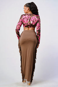 SALE Athina floral print crop top and tassel skirt set