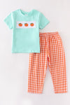 Blue pumpkin applique boy set
