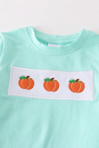 Blue pumpkin applique boy set