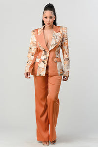 Elegant Contrast Panel Blazer Set