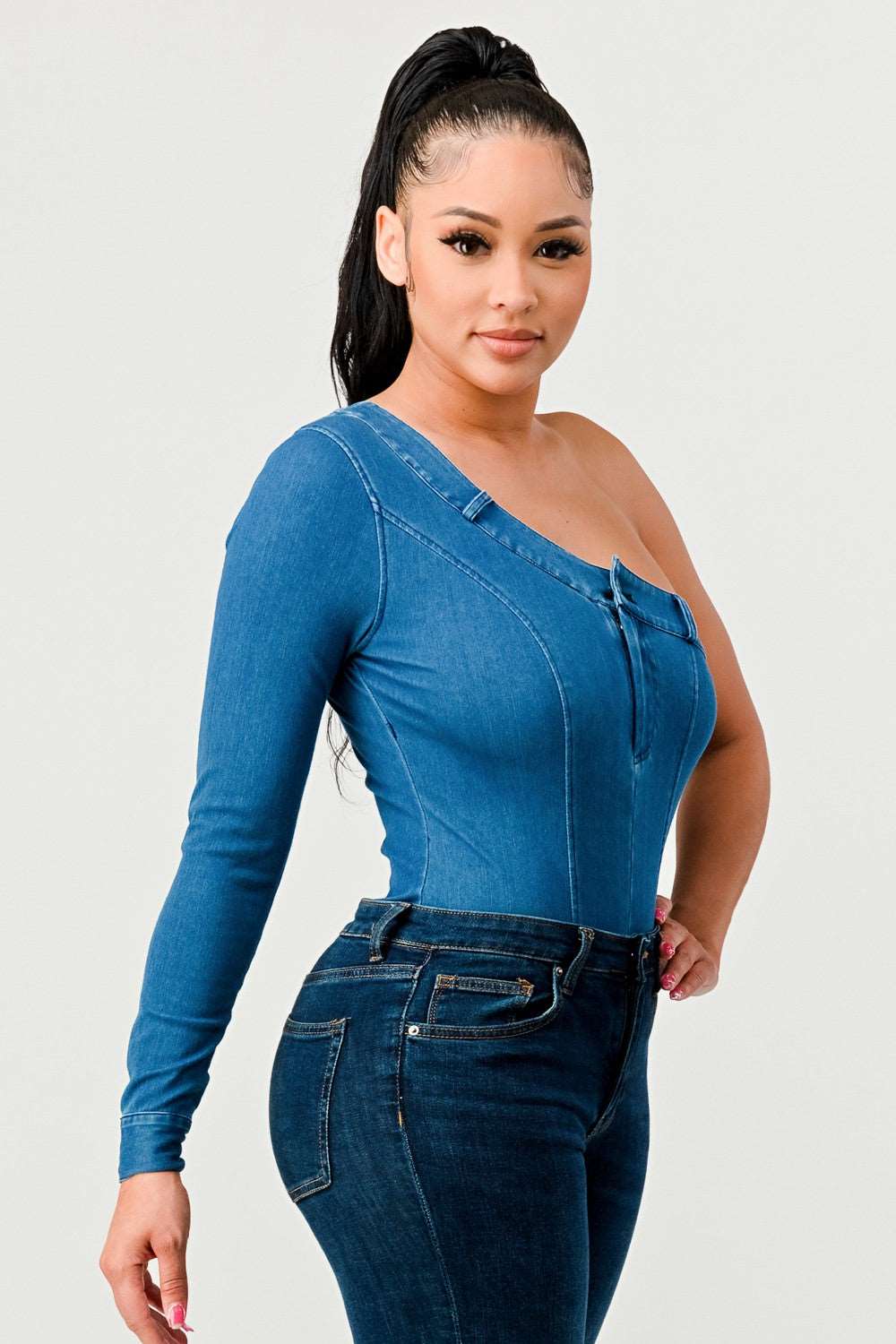One should denim body suit