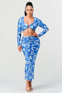 Blue Floral Tie-Dye Two-Piece Set