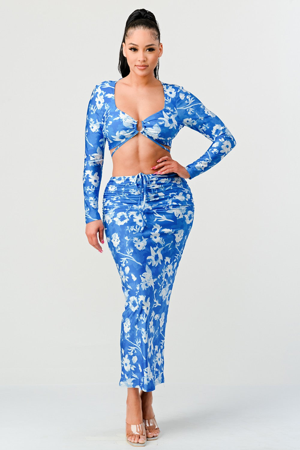 Blue Floral Tie-Dye Two-Piece Set