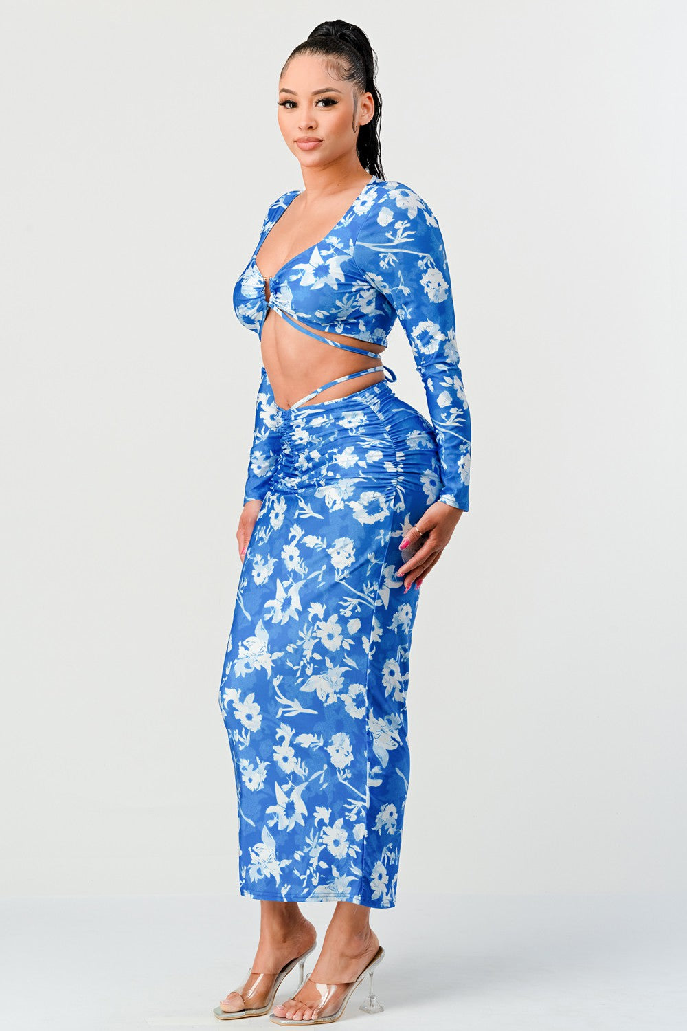 Blue Floral Tie-Dye Two-Piece Set