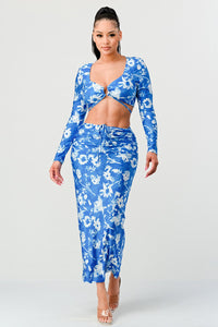 Blue Floral Tie-Dye Two-Piece Set