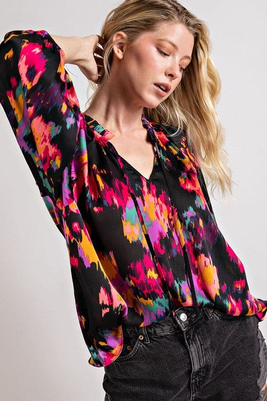 V-NECK TIE FRONT BLOUSE TOP