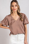 V-NECK PUFF SLEEVE BLOUSE TOP