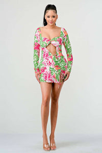 Athina spring floral print cut out mini dress
