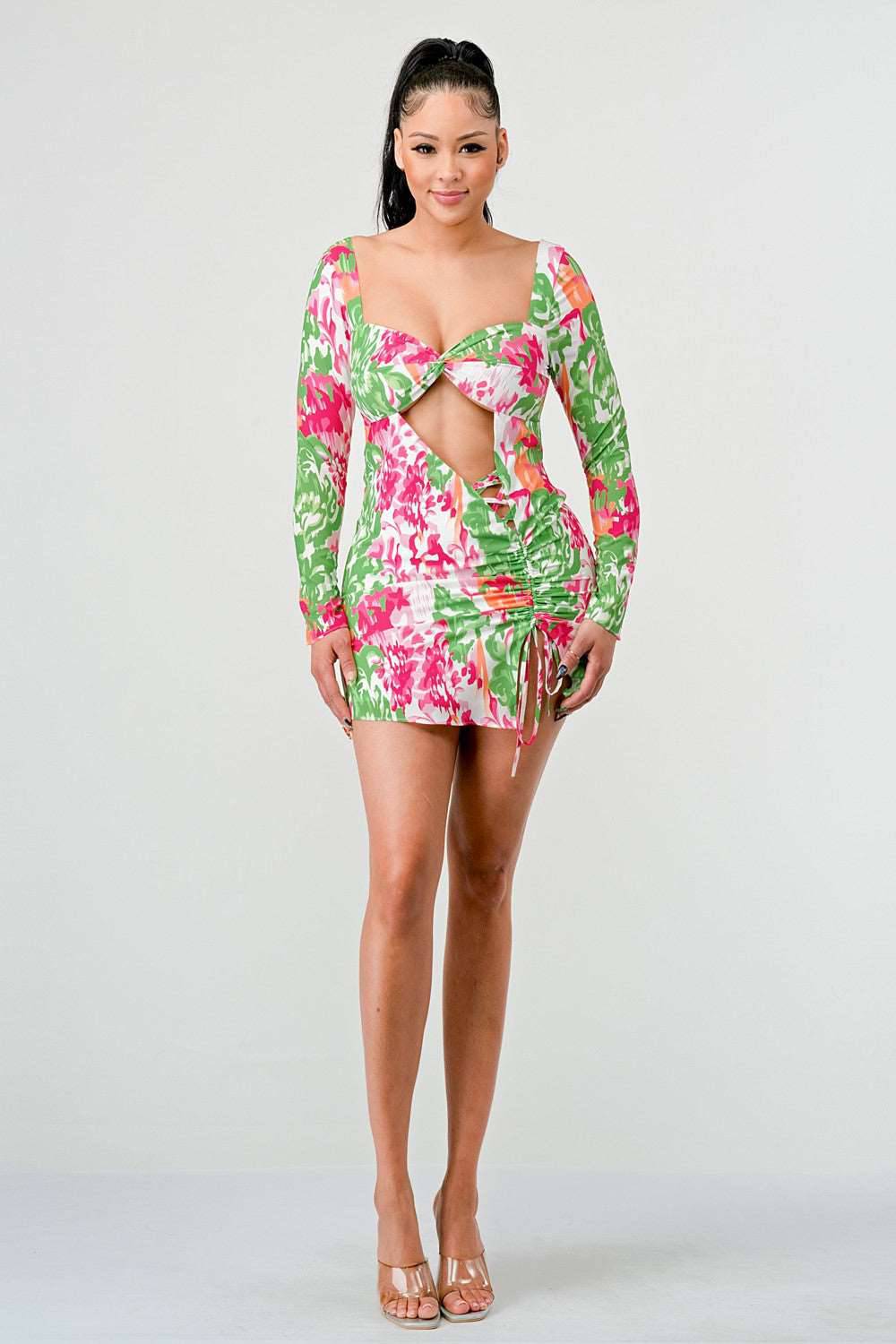 Athina spring floral print cut out mini dress