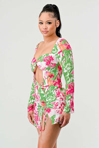 Athina spring floral print cut out mini dress