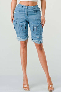 Athina Multi Pocket Denim Cargo Shorts
