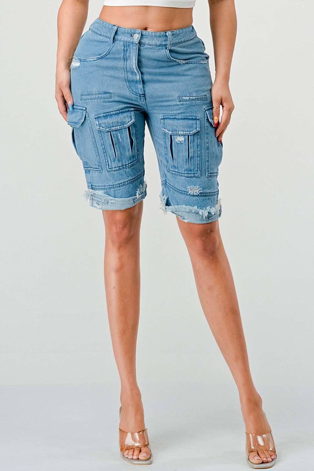 Athina Multi Pocket Denim Cargo Shorts