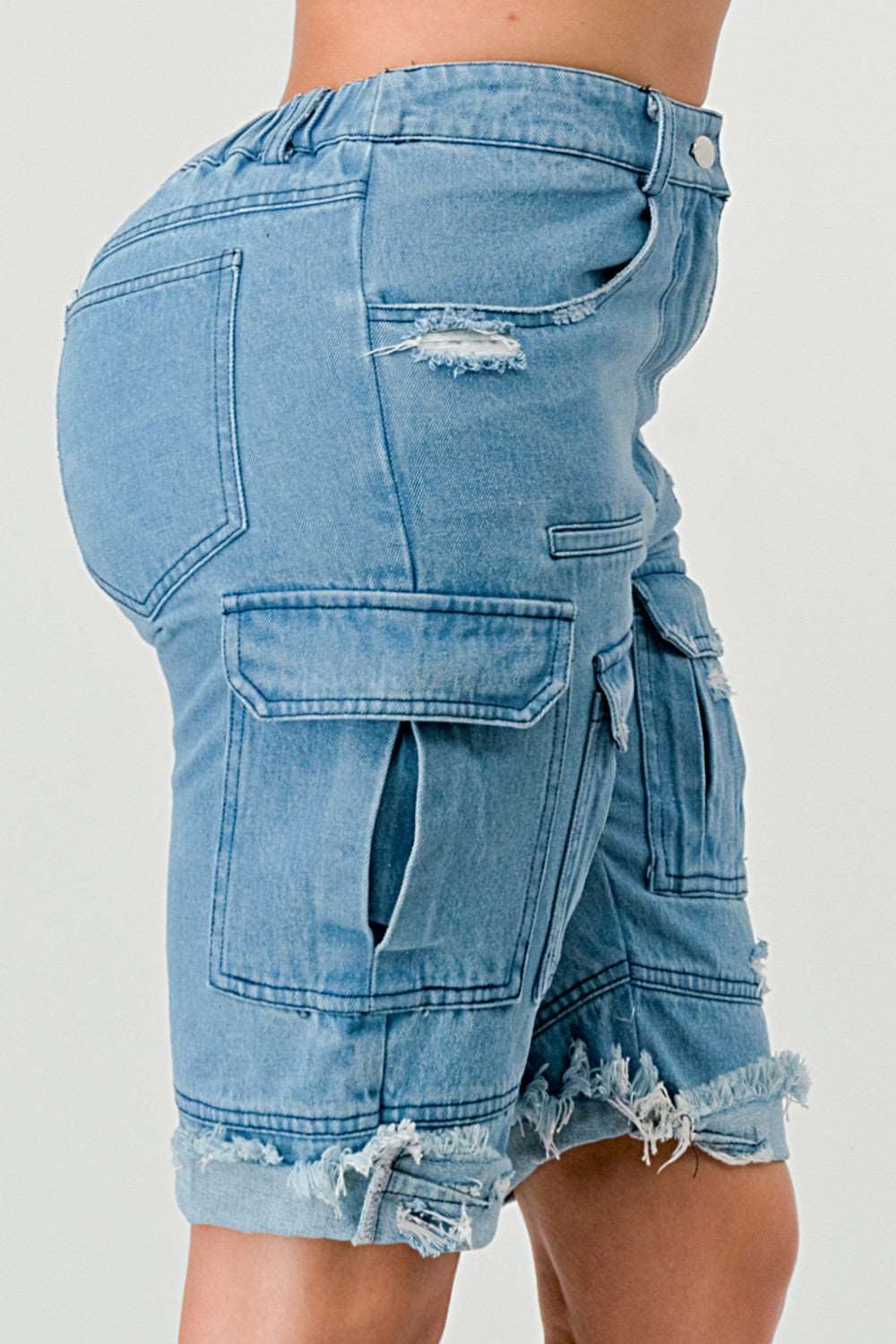 Athina Multi Pocket Denim Cargo Shorts