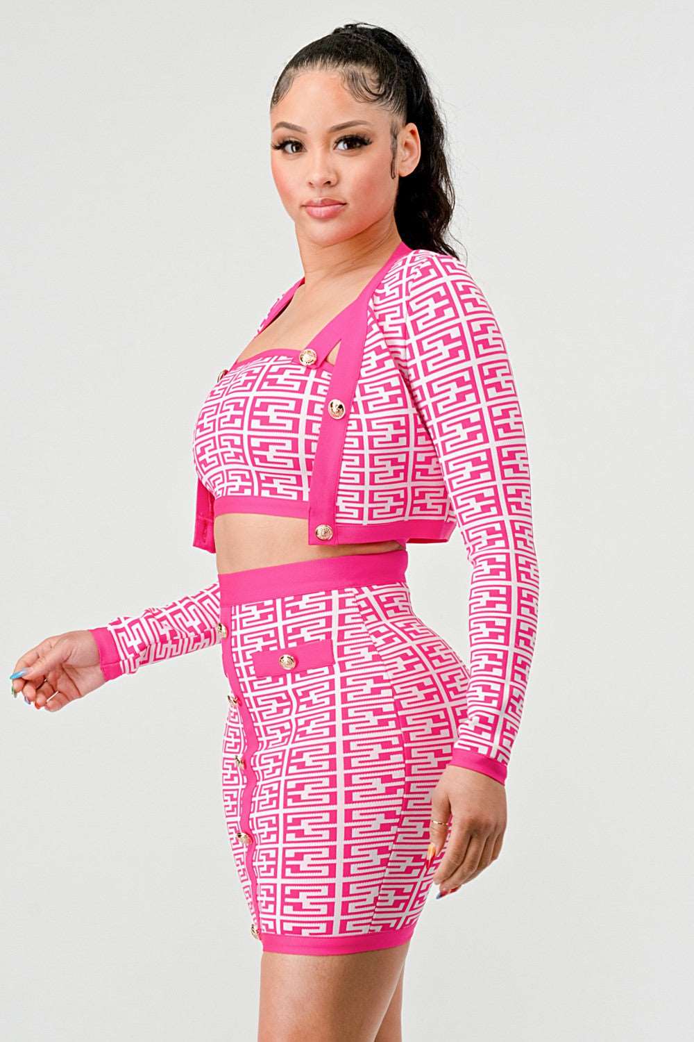 ATHINA PRINTED BARBIE PINK THREE PIECE