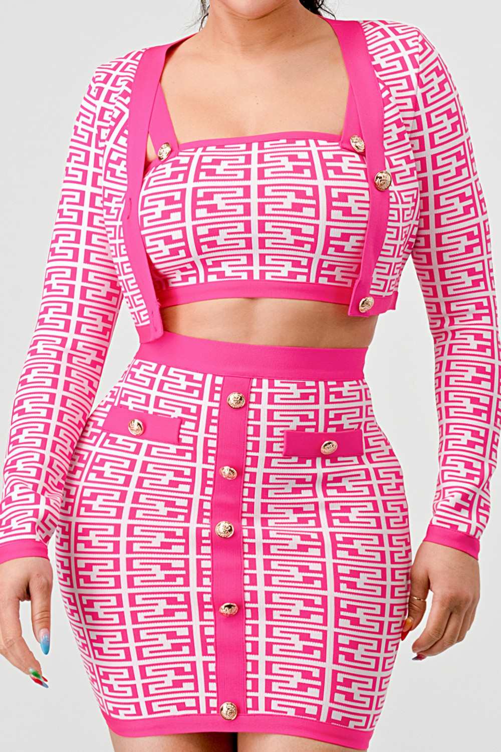 ATHINA PRINTED BARBIE PINK THREE PIECE