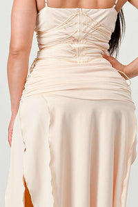 Corset Waist Beige Slit Dress