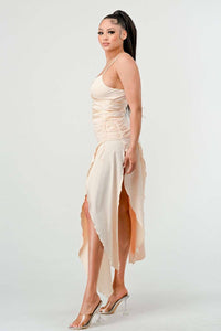 Corset Waist Beige Slit Dress