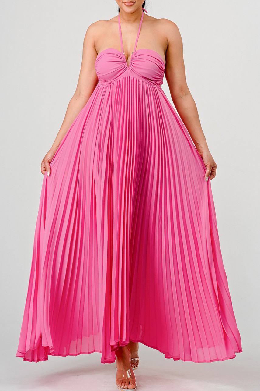 FLOWY SLEEVELESS PLEATED MAXI DRESS