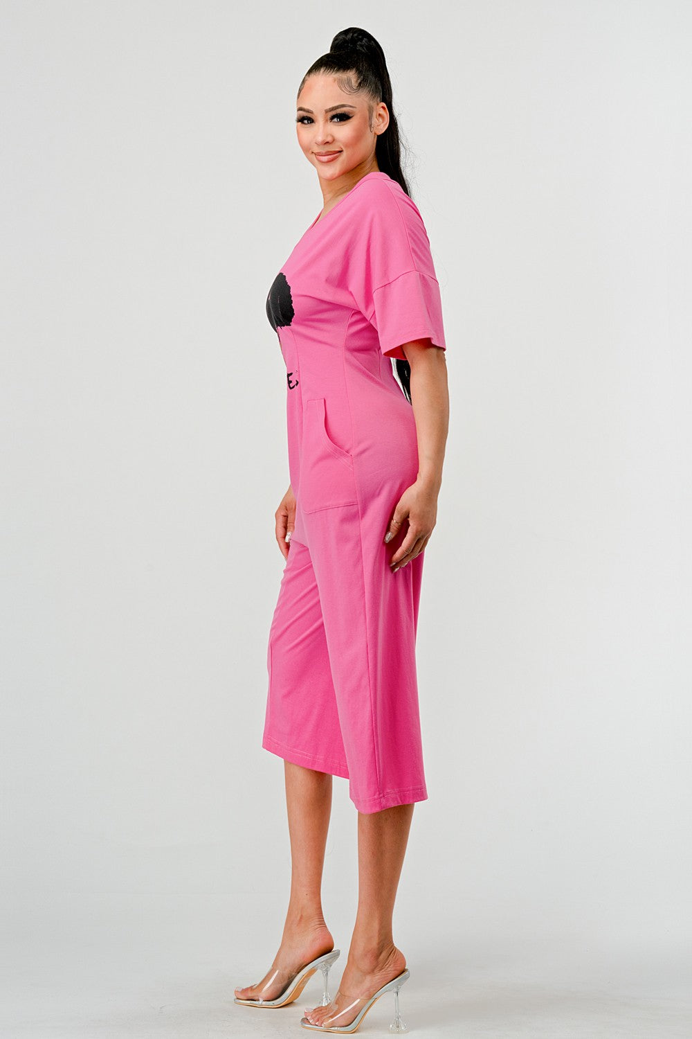 Sassy Chic: Bubblegum Pink Graphic Baddies Jumpsuit Pajamas