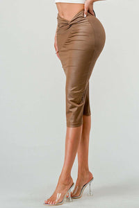 Athina High-Quality Fabric Soft PU Midi Skirt