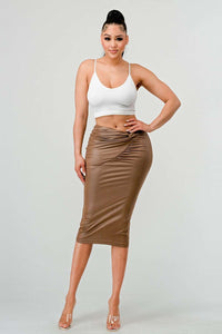 Athina High-Quality Fabric Soft PU Midi Skirt