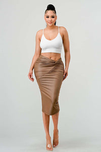 Athina High-Quality Fabric Soft PU Midi Skirt