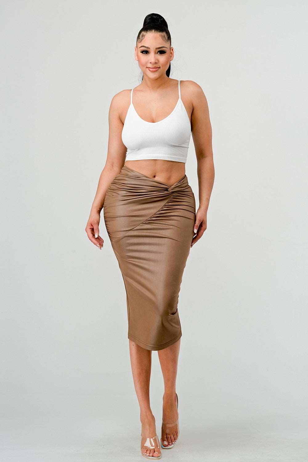 Athina High-Quality Fabric Soft PU Midi Skirt