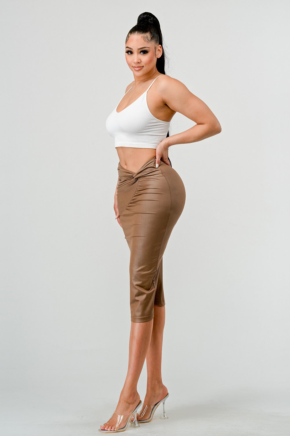 Athina High-Quality Fabric Soft PU Midi Skirt