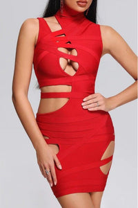 Fiery Statement Red Cut-Out Bandage Dress